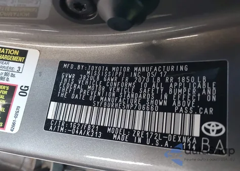 2017 Toyota Corolla Le from USA, damaged, VIN 5YFBURHE5HP706660
